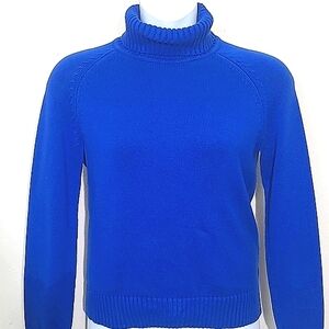 Pria Royal Blue Turtleneck Sweater 100 Percent Cotton Ribbed Knit Classic Fit Me